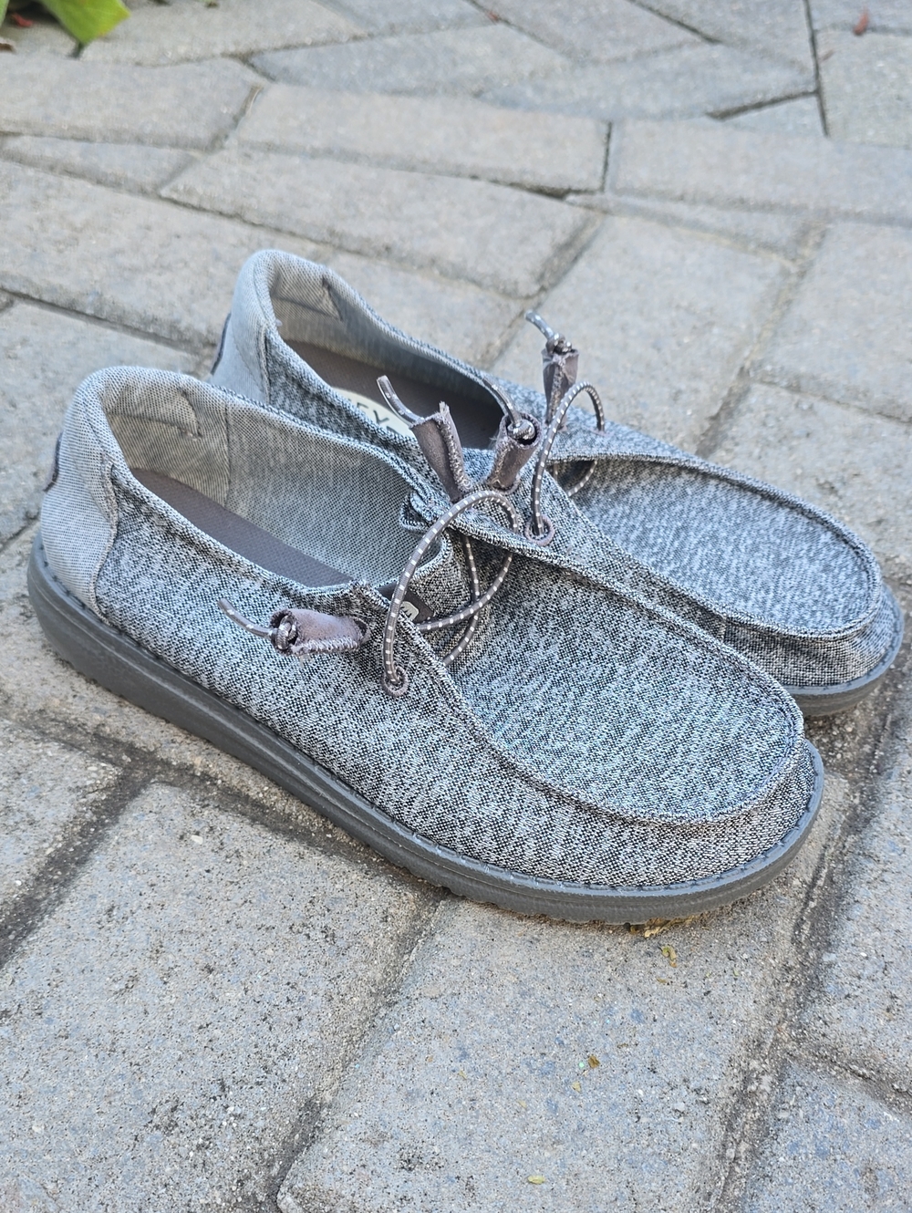 Casual Womens Grey Knit Lace-Up Hey Dude Shoes